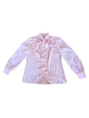 Vintage 70s Laura Mae Blush Pink Jacquard Coquette Secretary Blouse Sz 10